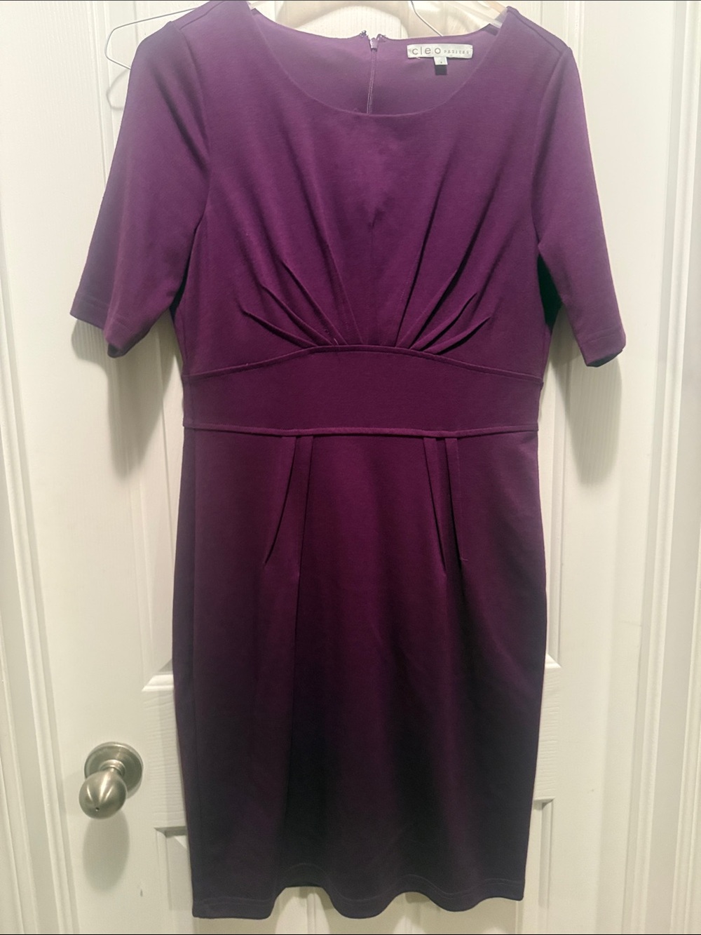 Plum Midi Dress with Pleated Bodice